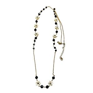 $148 Kate Spade lovely lilies long necklace black and white floral lovely lilies